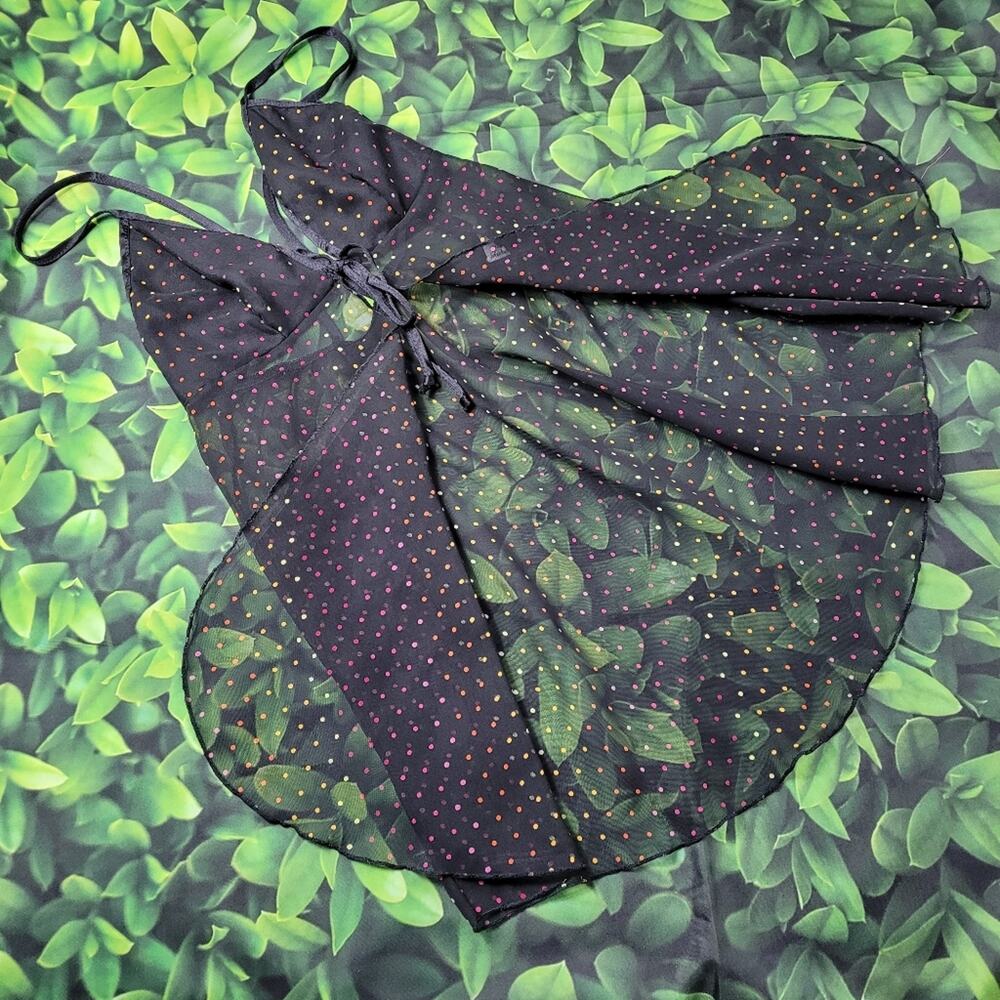 Vintage Petra Fashions Tie Front Polkadot Black Babydoll size Small